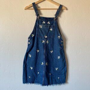 H&M Divided Floral Embroidered Denim Overall Dress